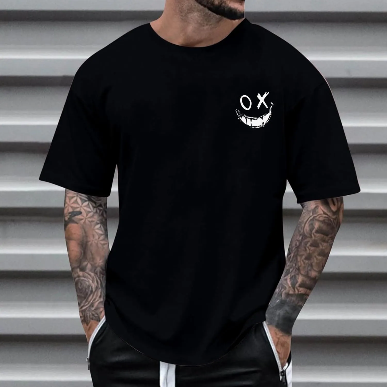 Men's Novelty Graffiti Short Sleeve Tees Vintage Hip Hop T-Shirt Hipster Crewneck Tshirt Holiday Clothes