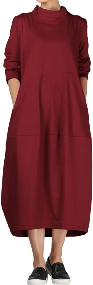 Minibee Women's Casual Loose Dress Turtleneck Long Baggy Autumn Sweatshirts Long Sleeve with Pockets