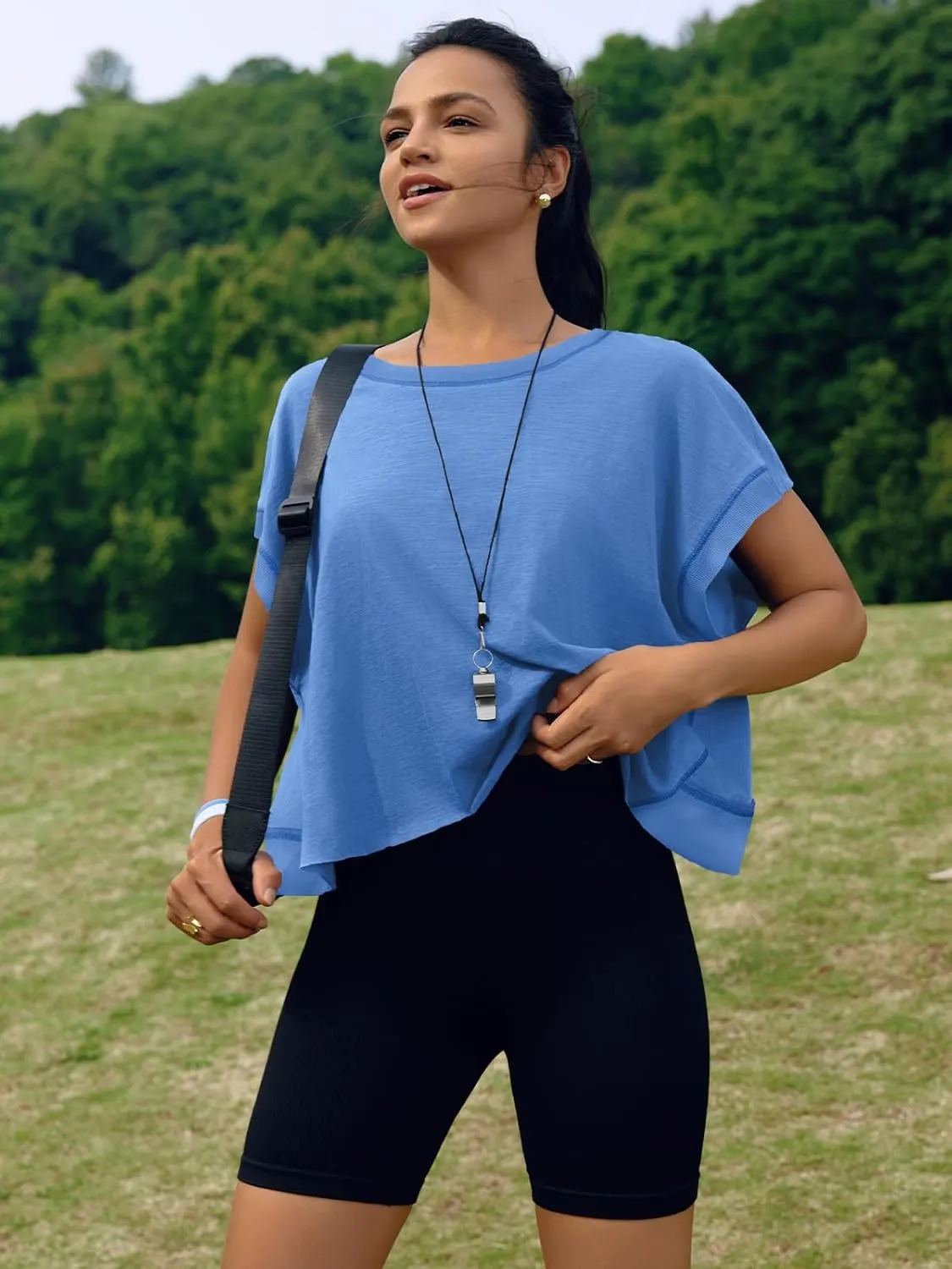 SENSERISE Womens Open Back Workout Tops Backless Short Sleeve Athletic Shirt Running Crop Top Gym Yoga Tee
