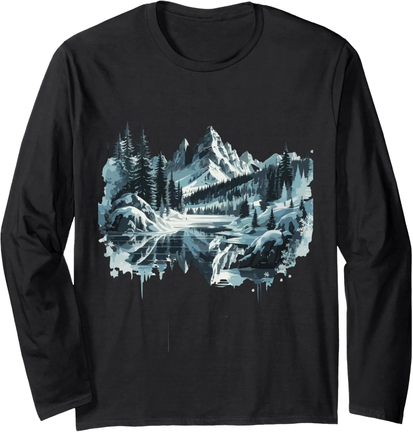 Tranquil Winter Mountain Landscape Reflection Long Sleeve T-Shirt