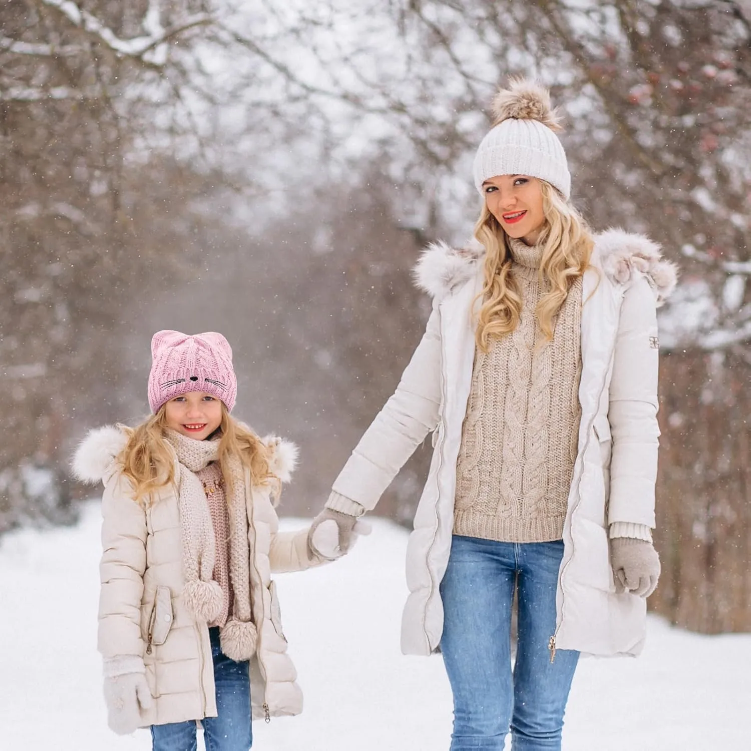 Women Girls Cute Cat Ears Beanie Hat Winter Crochet Knit Cap