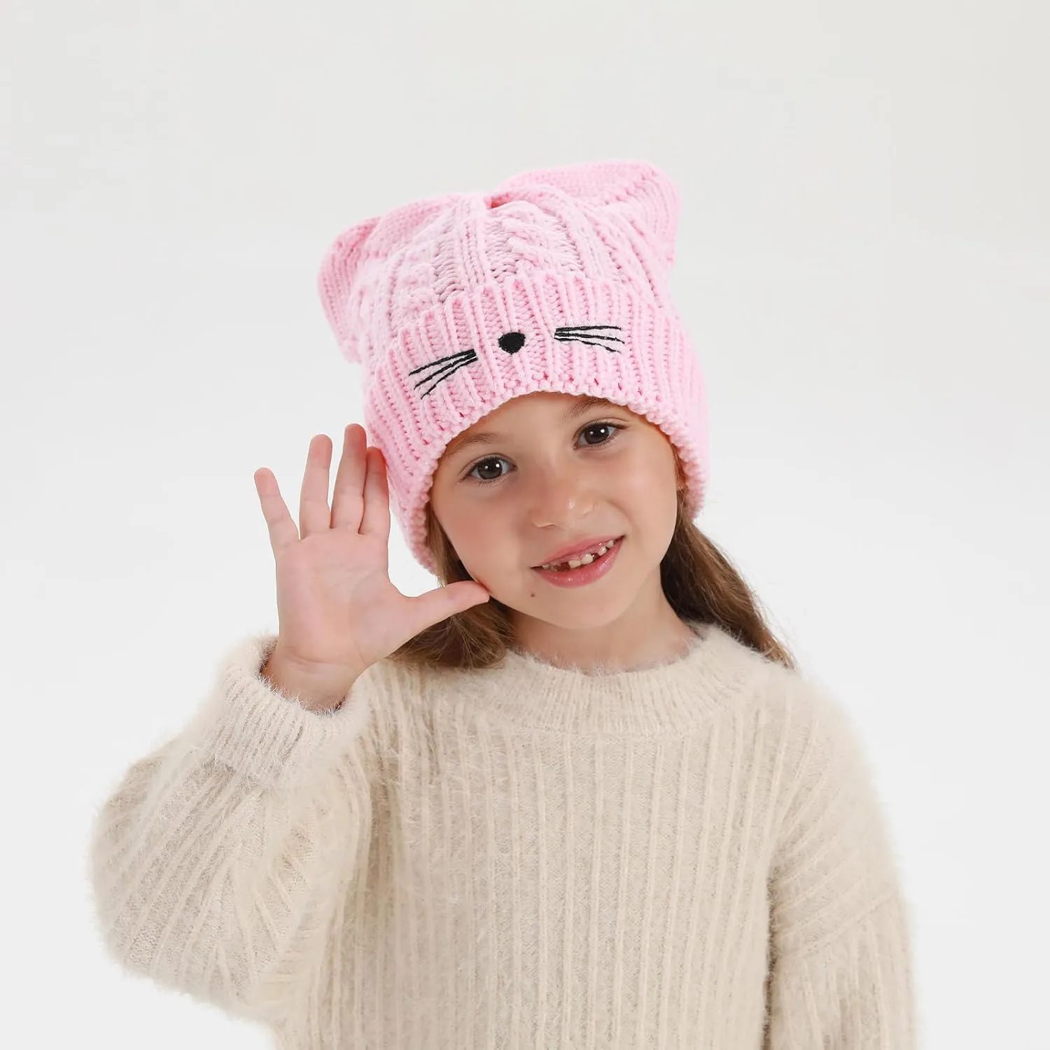 Women Girls Cute Cat Ears Beanie Hat Winter Crochet Knit Cap