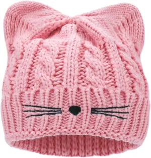 Women Girls Cute Cat Ears Beanie Hat Winter Crochet Knit Cap