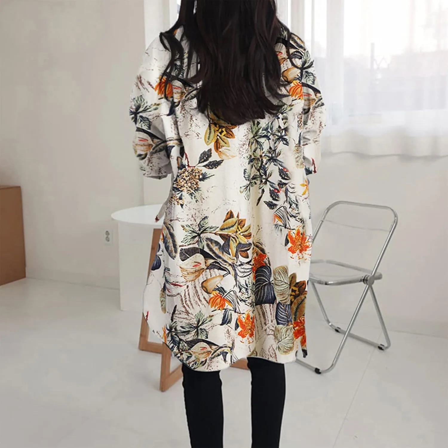 Women Long Sleeve Boyfriend Button Down Shirts Asymmetrical Casual Lace Up Oversized Tunic Tops