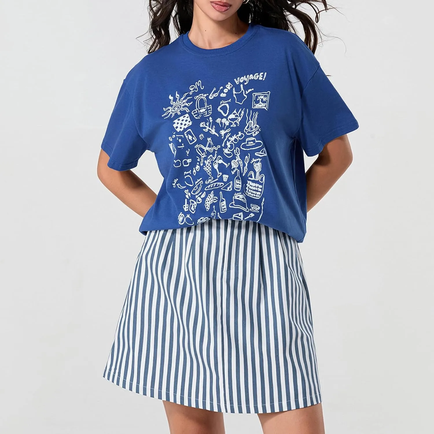 Women Oversized Graphic Print Graffiti Short Sleeve Crew Neck Streetwear T Shirts Y2k Going Out Tops Aesthetic Tee