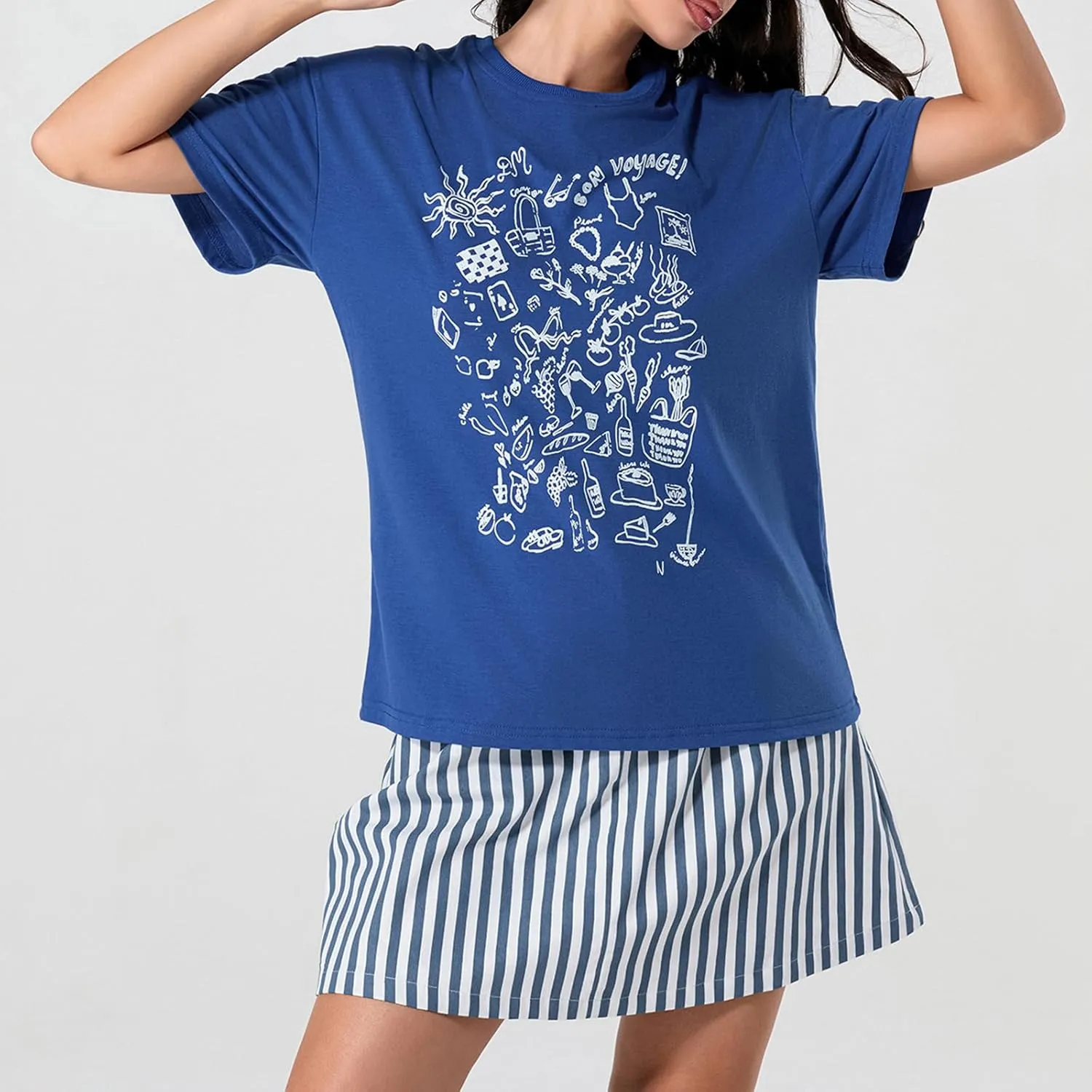 Women Oversized Graphic Print Graffiti Short Sleeve Crew Neck Streetwear T Shirts Y2k Going Out Tops Aesthetic Tee