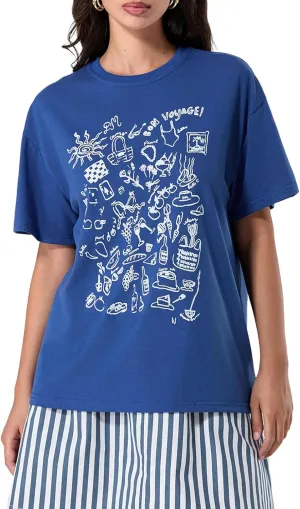 Women Oversized Graphic Print Graffiti Short Sleeve Crew Neck Streetwear T Shirts Y2k Going Out Tops Aesthetic Tee