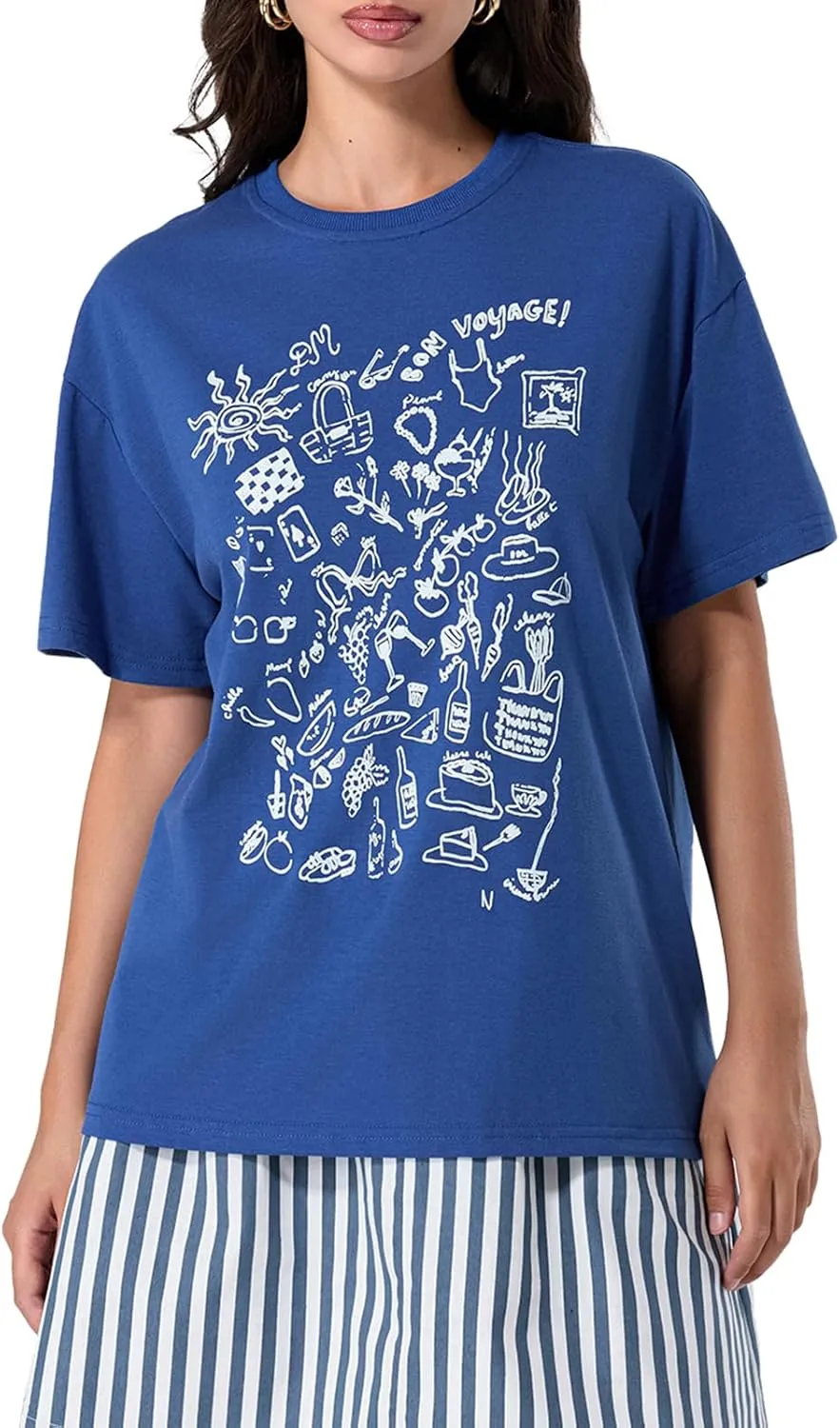 Women Oversized Graphic Print Graffiti Short Sleeve Crew Neck Streetwear T Shirts Y2k Going Out Tops Aesthetic Tee