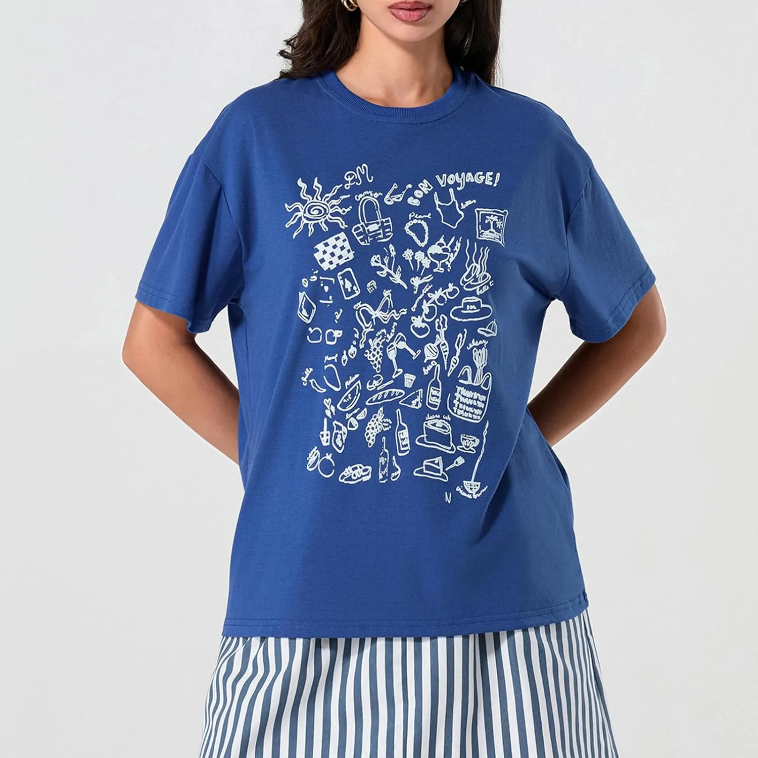 Women Oversized Graphic Print Graffiti Short Sleeve Crew Neck Streetwear T Shirts Y2k Going Out Tops Aesthetic Tee