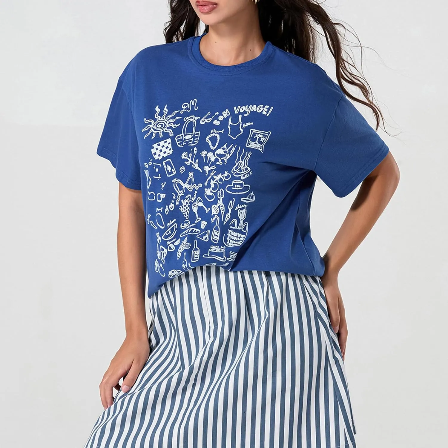 Women Oversized Graphic Print Graffiti Short Sleeve Crew Neck Streetwear T Shirts Y2k Going Out Tops Aesthetic Tee