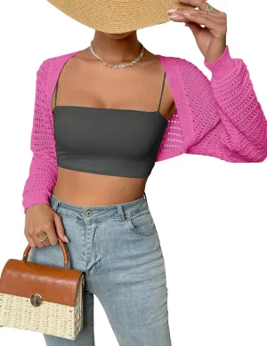 Women Y2K Crochet Shrug Sweater Crop Cardigans Drop Shoulder Knit Bolero Sweater