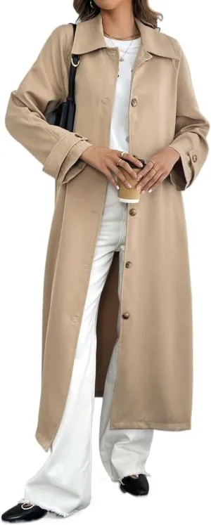 Women's 2024 Fashion Winter Trench Coat Casual Double-Breasted Midi Coat