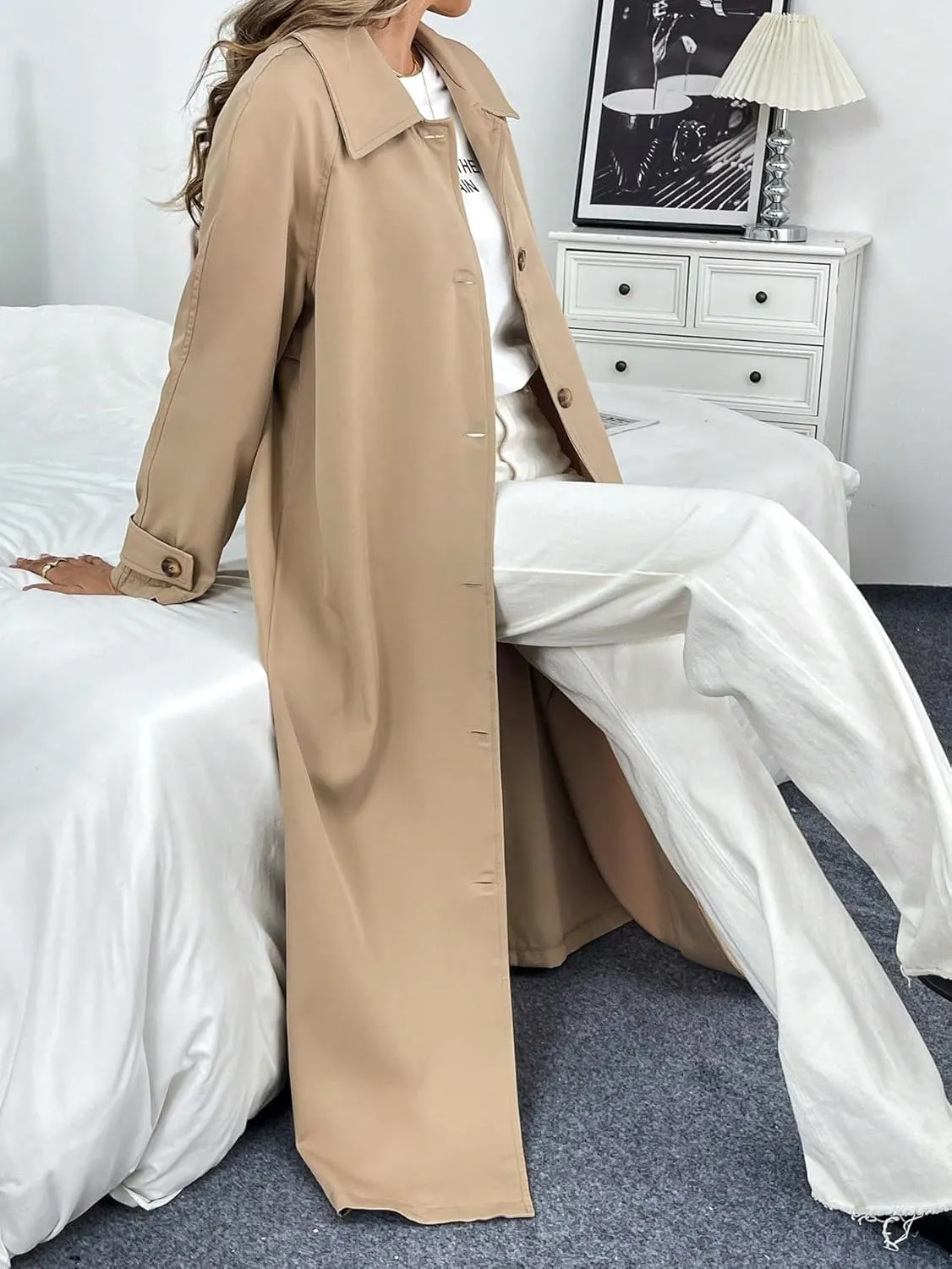 Women's 2024 Fashion Winter Trench Coat Casual Double-Breasted Midi Coat