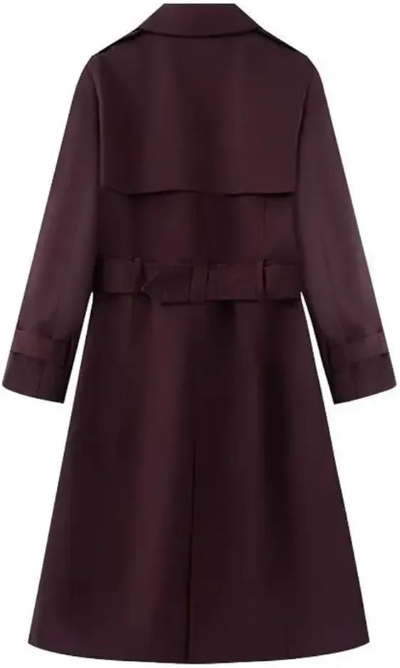 Women's Double Breasted Belted Trench Coat Long Sleeve Classic Overcoat With Button Casual Jacket