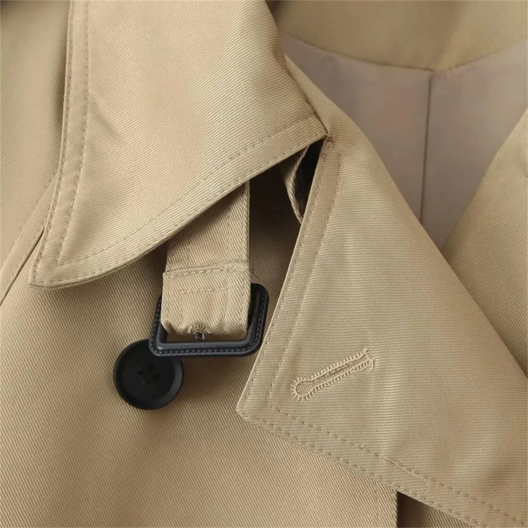 Women's Double Breasted Windbreaker Coat Long Sleeve Belted Trench Style Jacket Lightweight Outerwear