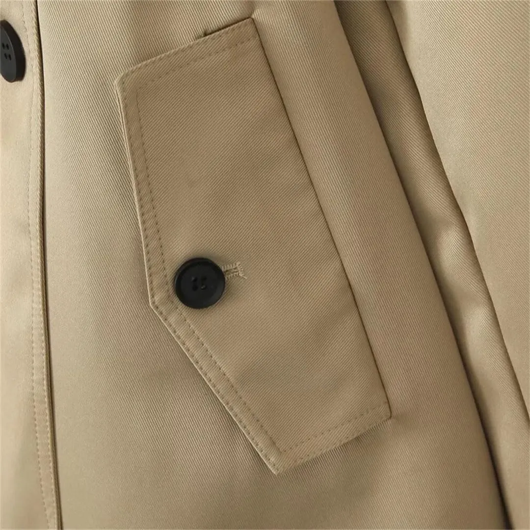 Women's Double Breasted Windbreaker Coat Long Sleeve Belted Trench Style Jacket Lightweight Outerwear