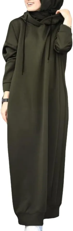 Womens Maxi Long Hoodie Dress Pullover Sweatshirt for Muslin Girl Spring Fall Autumn Winter Loose Dress