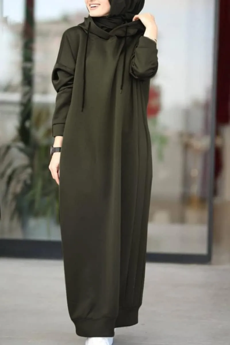 Womens Maxi Long Hoodie Dress Pullover Sweatshirt for Muslin Girl Spring Fall Autumn Winter Loose Dress
