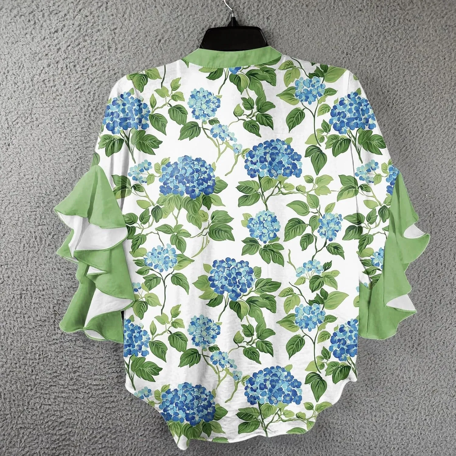Womens Summer Tops 3/4 Length Sleeve Shirts for Women Plus Size Ruffle Sleeve V Neck Button Down Floral Tunic Tops