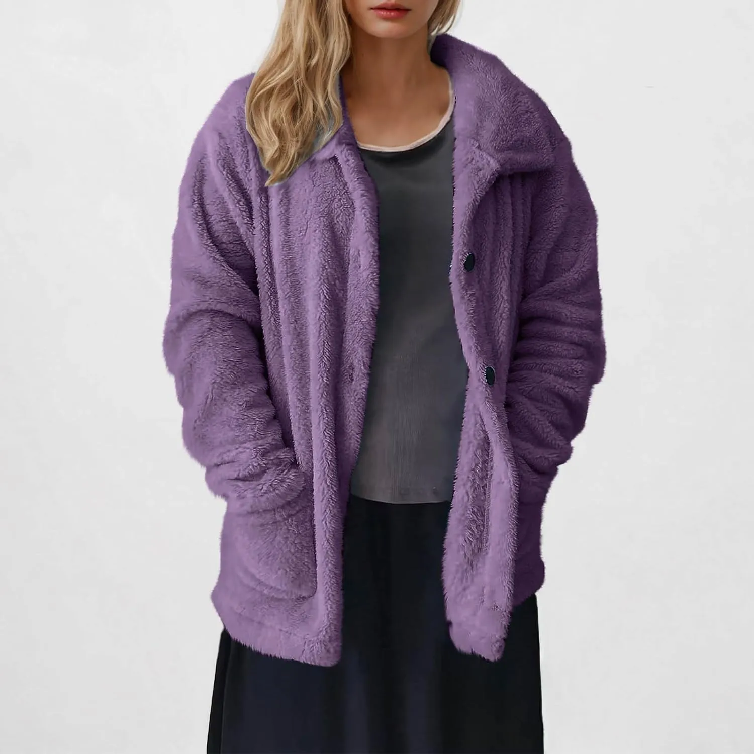 Women's Winter Faux Fuzzy Jacket Oversized Fleece Hooded Long Sleeve Coat Teddy Coat With Pockets Long Winter