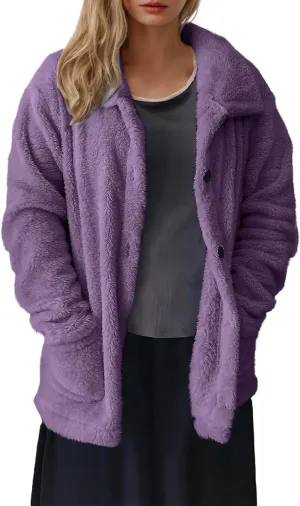 Women's Winter Faux Fuzzy Jacket Oversized Fleece Hooded Long Sleeve Coat Teddy Coat With Pockets Long Winter