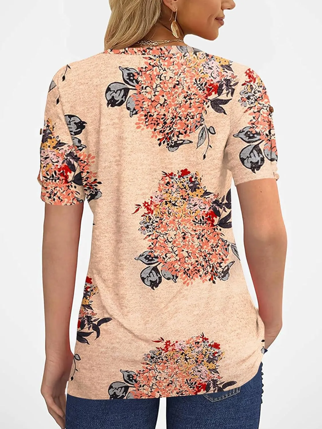 Women's Zipper Summer Pleated Button Short Sleeve T-Shirt Summer V-Neck Solid Color Casual top