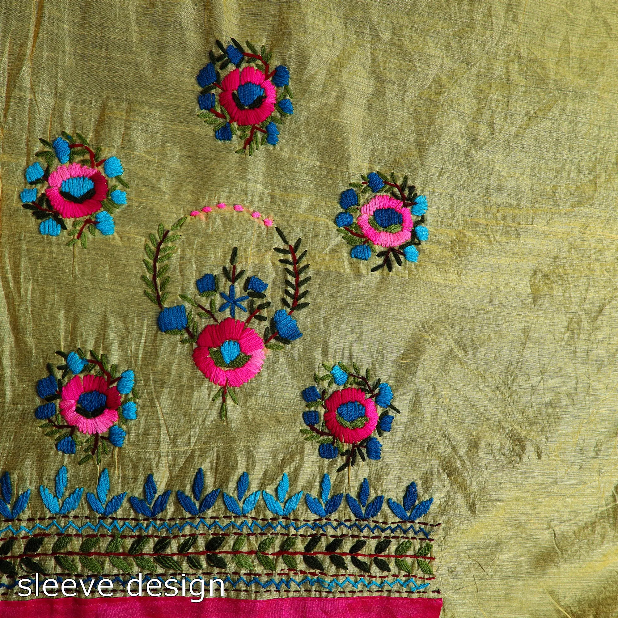 Yellow - 3pc Hand Embroidery Chanderi Silk Phulkari Dress Material 73