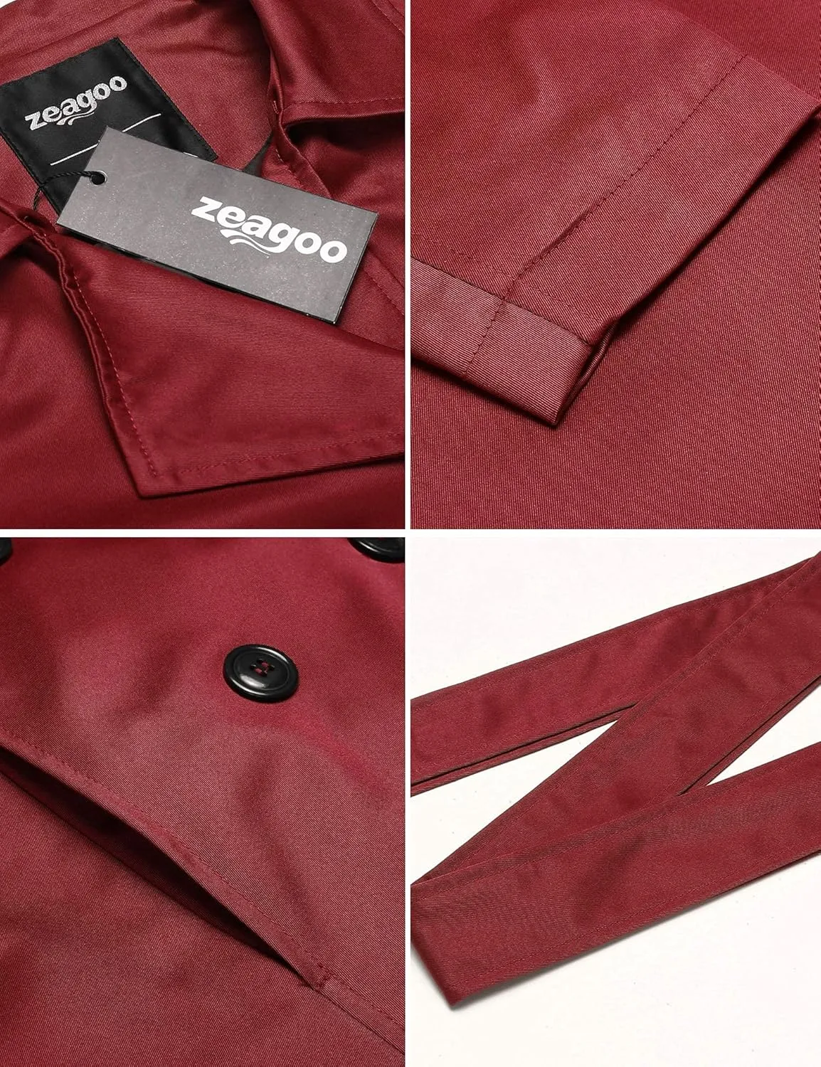 Zeagoo Women's Trench Coats Double-Breasted Long Coat with Belt