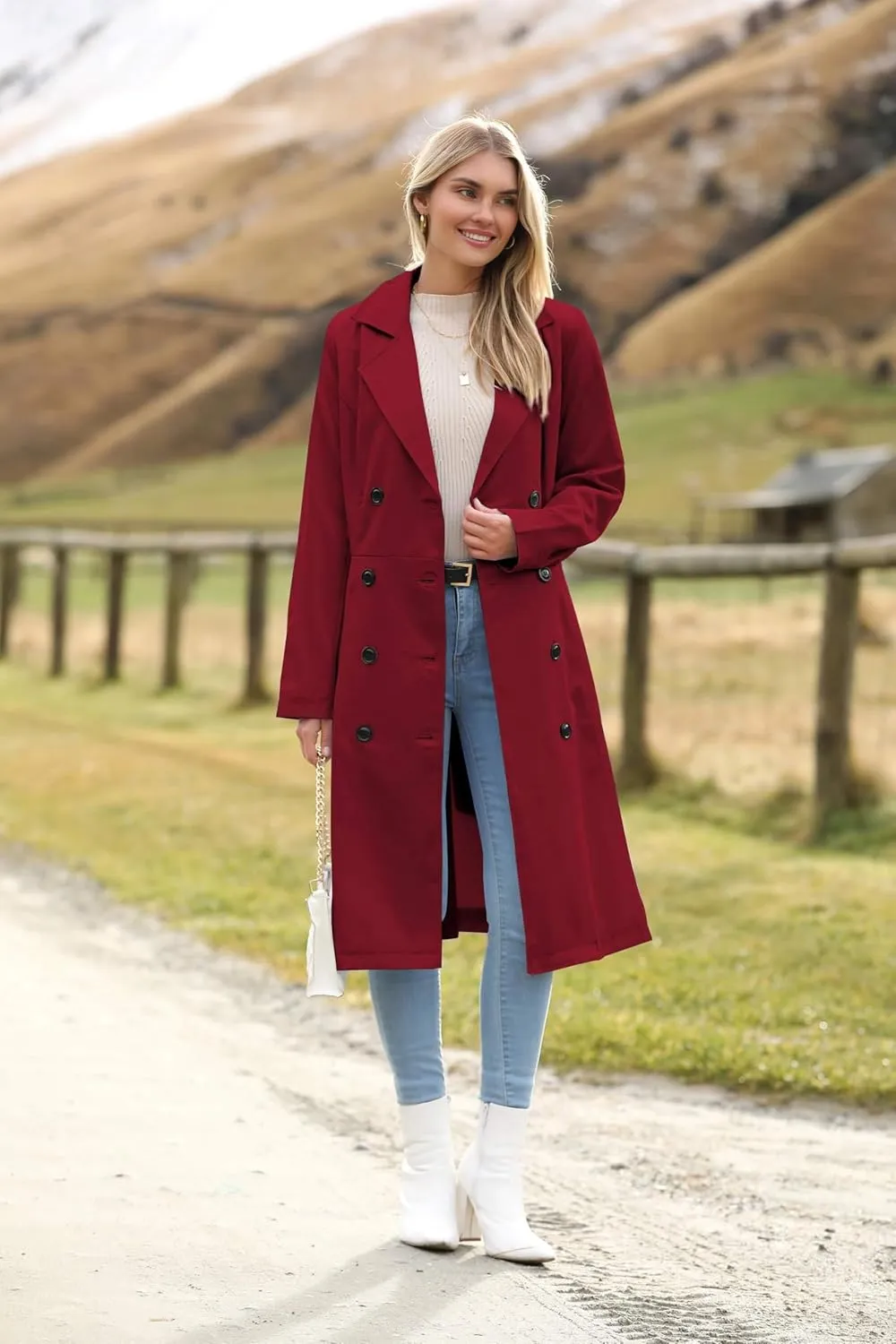 Zeagoo Women's Trench Coats Double-Breasted Long Coat with Belt